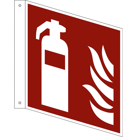 Fire protection sign, fire extinguisher, pack of 10, aluminium, L shaped sign, 200 x 200 mm.