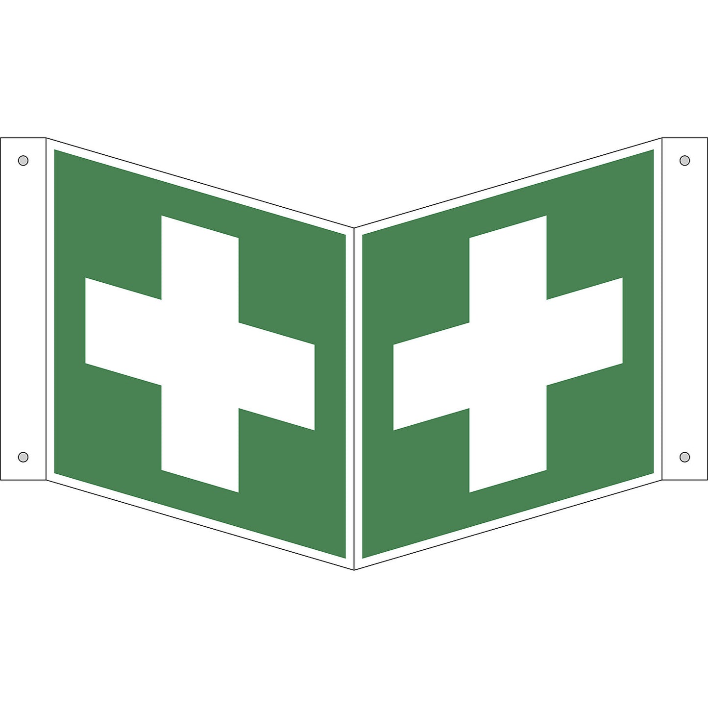 Emergency sign, first aid, pack of 10, aluminium, V shaped sign, 150 x 150 mm.