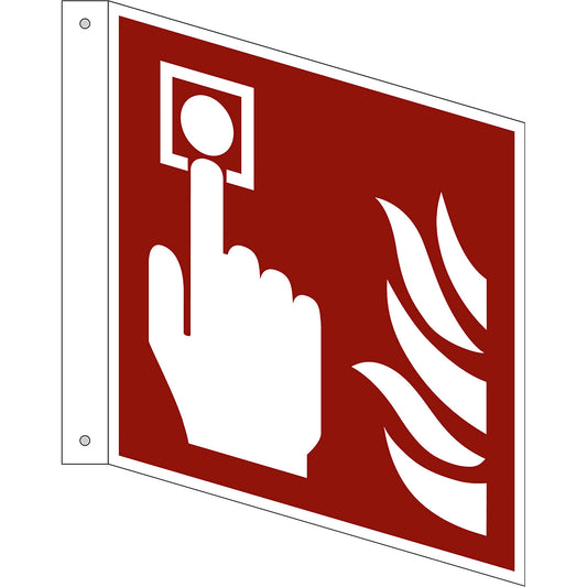 Fire protection sign, fire alarm call point, pack of 10, aluminium, L shaped sign, 200 x 200 mm.