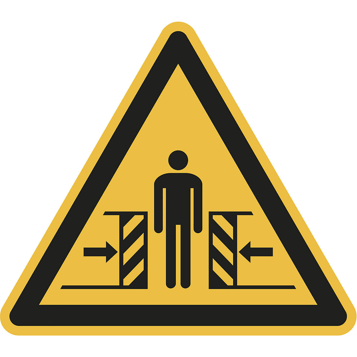 Hazard signs, hazard: crush injuries, pack of 10, plastic, leg length 200 mm.