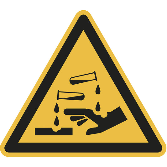 Hazard signs, hazard: corrosive substance, pack of 10, film, leg length 200 mm.
