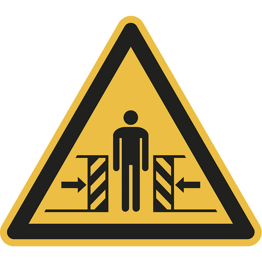 Hazard signs, hazard: crush injuries, pack of 10, film, leg length 100 mm.