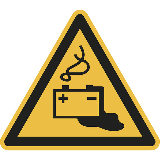 Hazard signs, hazard: battery charging, pack of 10, film, leg length 100 mm.