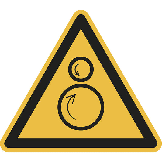 Hazard signs, hazard: counter rotating rollers, pack of 10, plastic, leg length 200 mm.