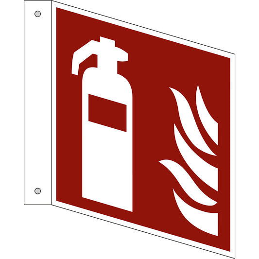 Fire protection sign, fire extinguisher, pack of 10, plastic, L shaped sign, 150 x 150 mm.