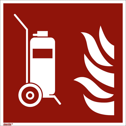 Fire protection sign, wheeled fire extinguisher, pack of 10, aluminium, 150 x 150 mm.