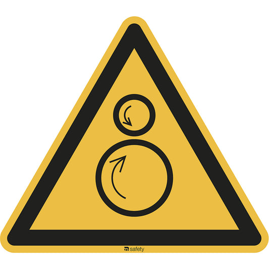 Hazard signs, hazard: counter rotating rollers, pack of 10, aluminium, leg length 100 mm.