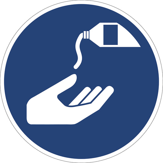 Mandatory signs, use barrier cream, pack of 10, film, Ø 100 mm.
