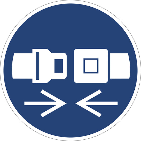 Mandatory signs, use restraint system, pack of 10, film, Ø 100 mm.