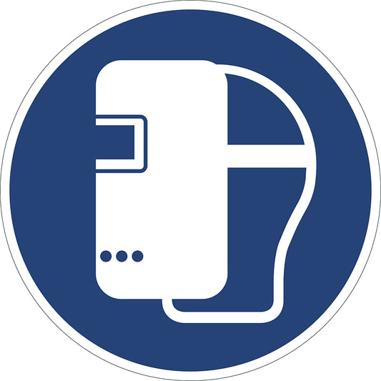 Mandatory signs, wear welding mask, pack of 10, film, Ø 200 mm.