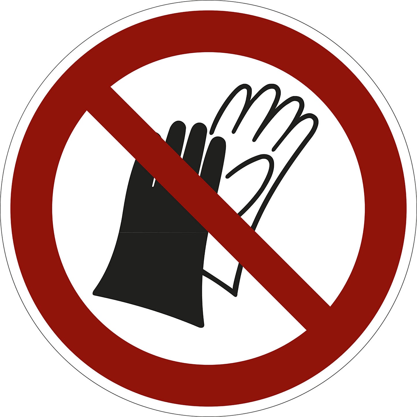 Prohibition sign, do not wear gloves, pack of 10, film, Ø 100 mm.
