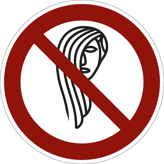 Prohibition sign, operation with long hair prohibited, pack of 10, film, Ø 100 mm.