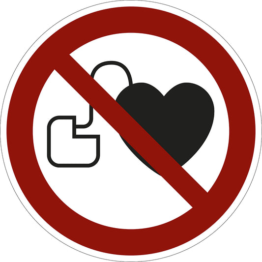 Prohibition sign, no access for people with active implanted cardiac devices, pack of 10, film, Ø 200 mm.