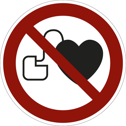 Prohibition sign, no access for people with active implanted cardiac devices, pack of 10, film, Ø 100 mm.