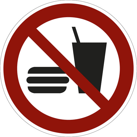 Prohibition sign, no eating and drinking, pack of 10, film, Ø 200 mm.