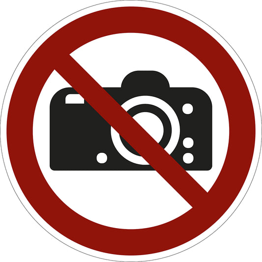 Prohibition sign, no photography, pack of 10, film, Ø 100 mm.