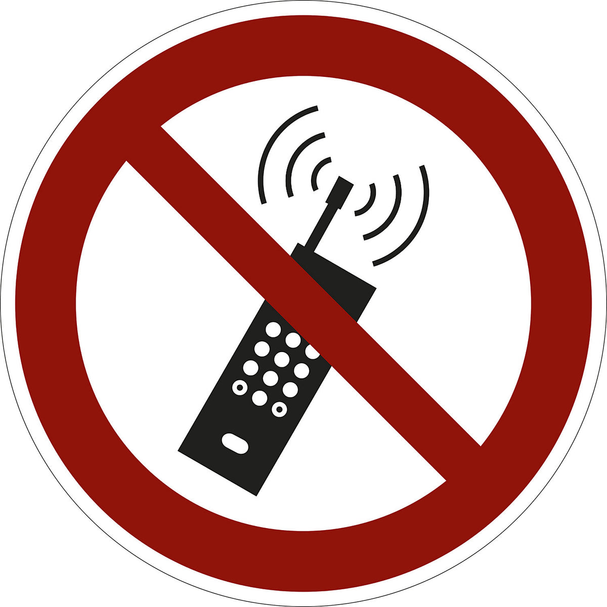 Prohibition sign, no switched on mobile phones, pack of 10, plastic, Ø 200 mm.
