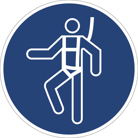 Mandatory signs, apply safety harness, pack of 10, plastic, Ø 200 mm.