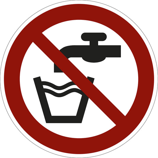 Prohibition sign, no drinking water, pack of 10, film, Ø 200 mm.