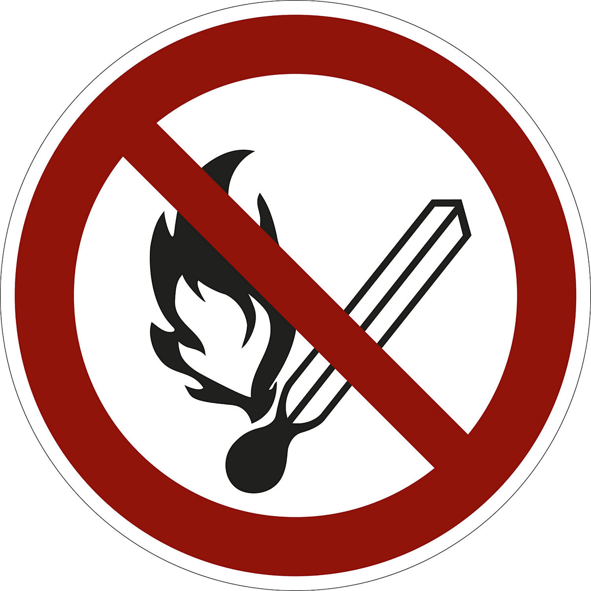 Prohibition sign, fire, open ignition source and smoking prohibited, pack of 10, aluminium, Ø 200 mm.