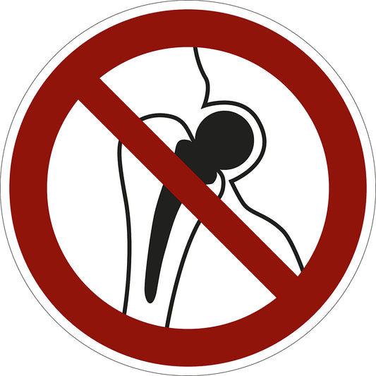 Prohibition sign, no access for persons with metallic implants, pack of 10, film, Ø 100 mm.