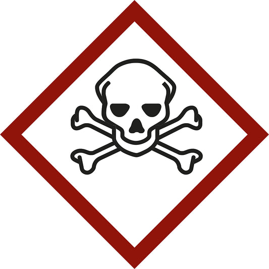 Hazardous materials label, skull and crossbones, pack of 10, film, 105 x 105 mm.