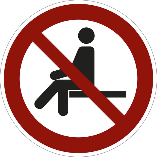 Prohibition sign, no sitting, pack of 10, film, Ø 100 mm.