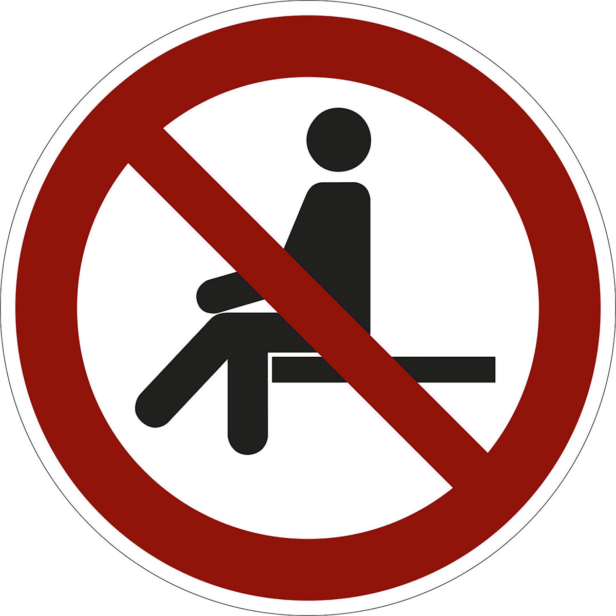 Prohibition sign, no sitting, pack of 10, film, Ø 200 mm.