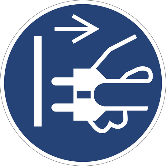 Mandatory signs, disconnect mains plug before opening, pack of 10, plastic, Ø 200 mm.