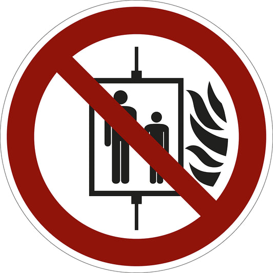 Prohibition sign, do not use lift in the event of fire, pack of 10, film, Ø 100 mm.