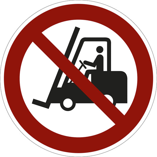 Prohibition sign, no access entry for fork lift trucks, pack of 10, film, Ø 200 mm.