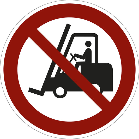 Prohibition sign, no access entry for fork lift trucks, pack of 10, plastic, Ø 200 mm.