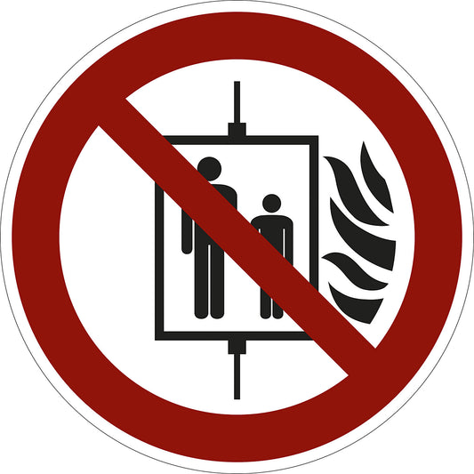 Prohibition sign, do not use lift in the event of fire, pack of 10, film, Ø 200 mm.