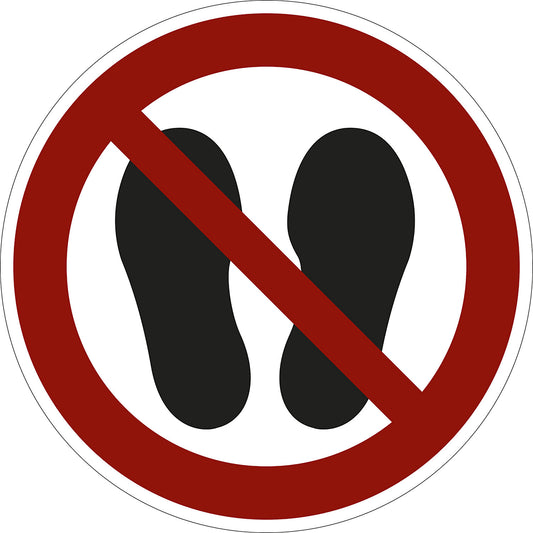 Prohibition sign, no stepping on surface, pack of 10, film, Ø 100 mm.