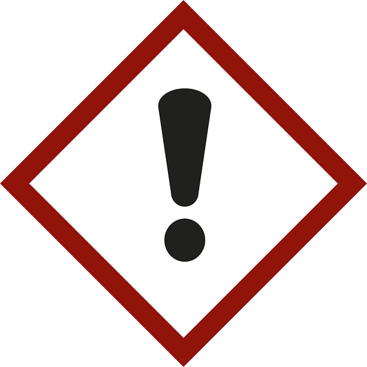 Hazardous materials label, exclamation mark, pack of 10, film, 105 x 105 mm.