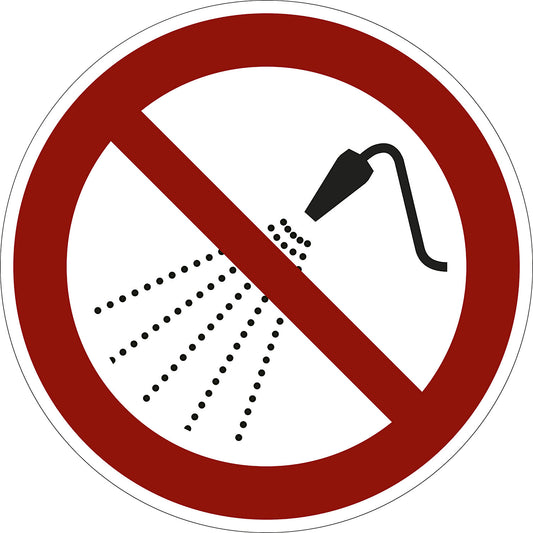 Prohibition sign, do not spray with water, pack of 10, film, Ø 100 mm.