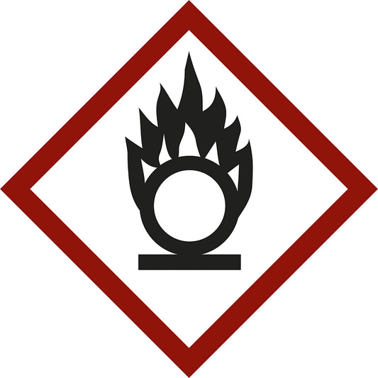 Hazardous materials label, flame above circle, pack of 10, film, 105 x 105 mm.
