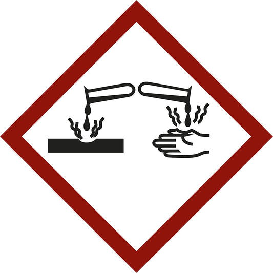 Hazardous materials label, corrosive effect, pack of 10, film, 105 x 105 mm.