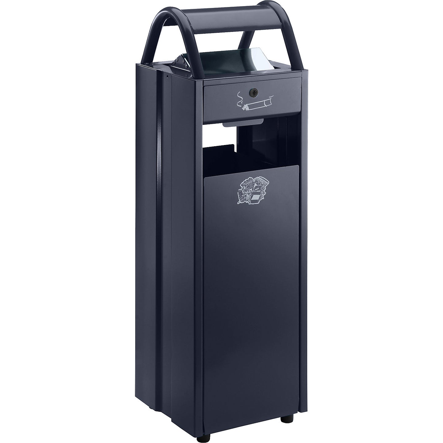 Waste collector with ashtray and rain protection hood, capacity 35 l, WxHxD 300 x 960 x 250 mm, black grey RAL 7021.
