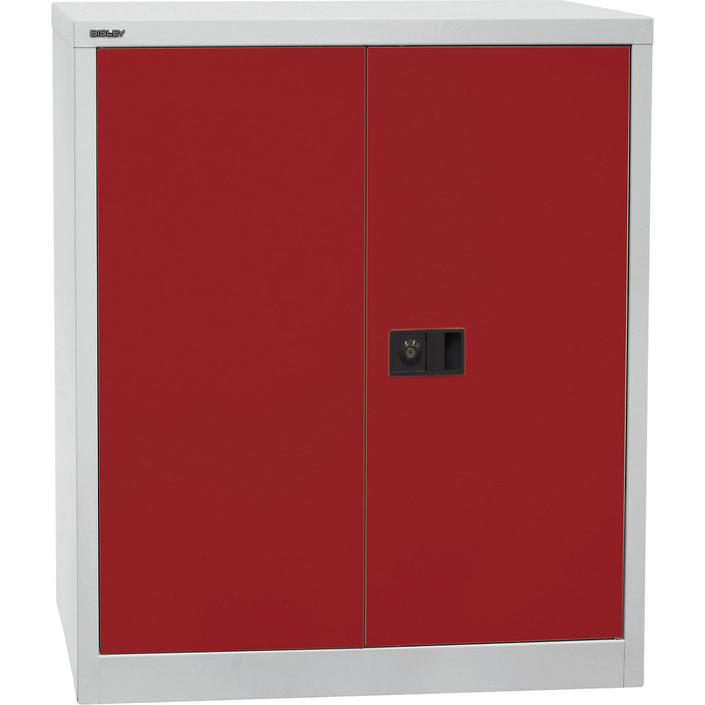 UNIVERSAL double door cupboard, HxWxD 1000 x 914 x 400 mm, 1 zinc plated shelf, 2 file heights, light grey / cardinal red.