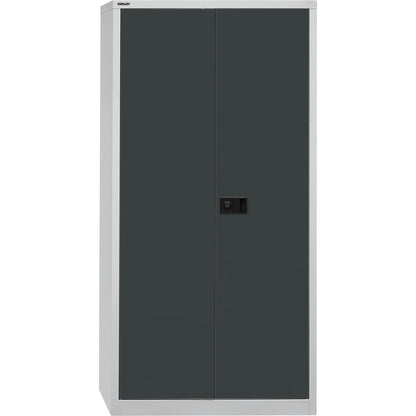 UNIVERSAL double door cupboard, HxWxD 1950 x 914 x 500 mm, 4 zinc plated shelves, 5 file heights, light grey / charcoal.