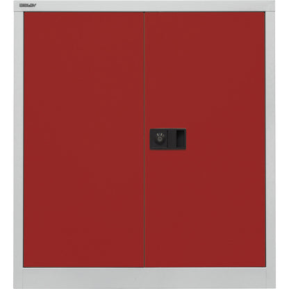 UNIVERSAL double door cupboard, HxWxD 1000 x 914 x 400 mm, 1 zinc plated shelf, 2 file heights, light grey / cardinal red.