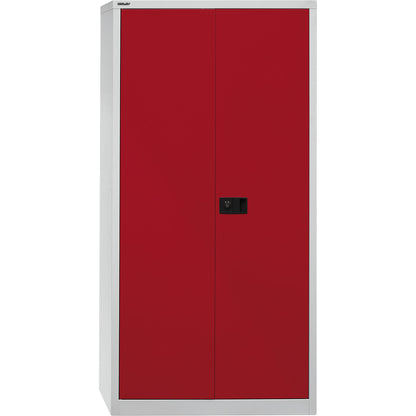 UNIVERSAL double door cupboard, HxWxD 1950 x 914 x 400 mm, 4 zinc plated shelves, 5 file heights, light grey / cardinal red.