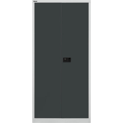 UNIVERSAL double door cupboard, HxWxD 1950 x 914 x 500 mm, 4 zinc plated shelves, 5 file heights, light grey / charcoal.