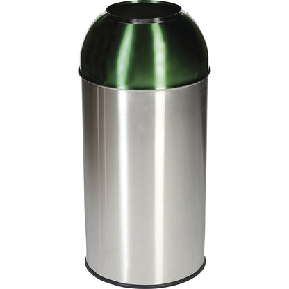 Stainless steel waste collector, capacity 40 l, WxHxD 350 x 740 x 350 mm, green lid.