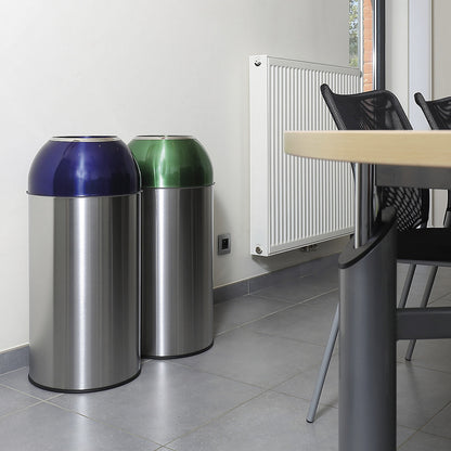 Stainless steel waste collector, capacity 40 l, WxHxD 350 x 740 x 350 mm, blue lid.