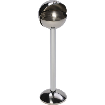 Spherical pedestal ashtray made of stainless steel, for filling with sand, height 970 mm, Ø 260 mm.