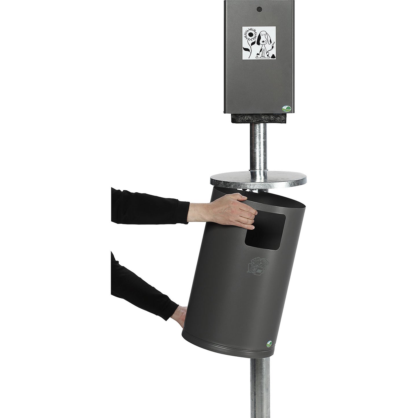 Dog waste bin, capacity 30 l, HxWxD 2000 x 350 x 480 mm, silver grey.