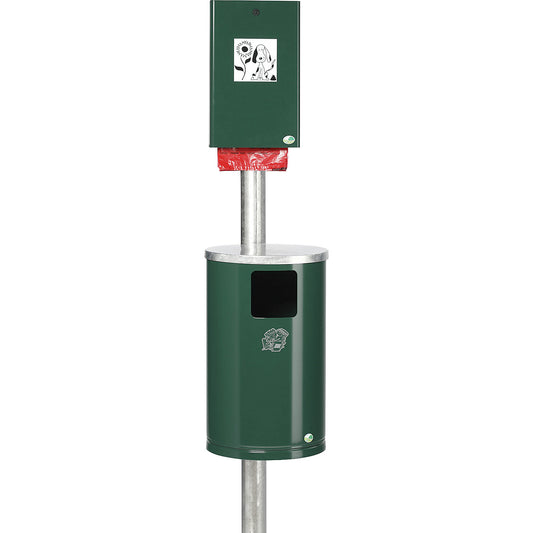 Dog waste bin, capacity 30 l, HxWxD 2000 x 350 x 480 mm, moss green (RAL 6005).