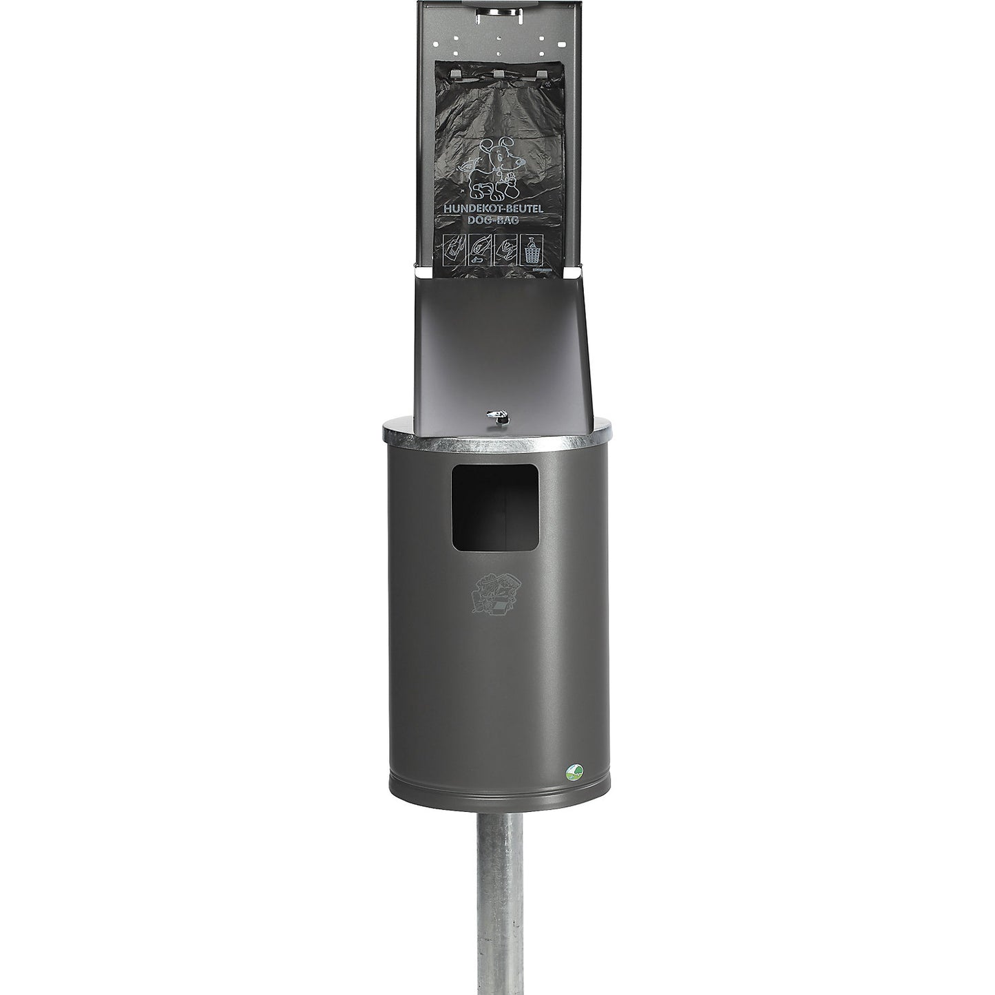 Dog waste bin, capacity 30 l, HxWxD 2000 x 350 x 480 mm, silver grey.
